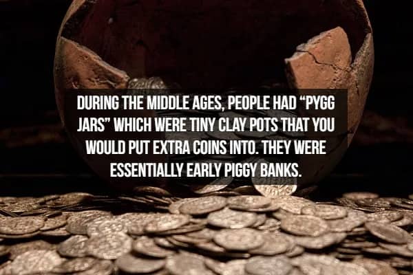 Broken clay pot spilling ancient coins with Middle Ages pygg jar piggy bank origin fact