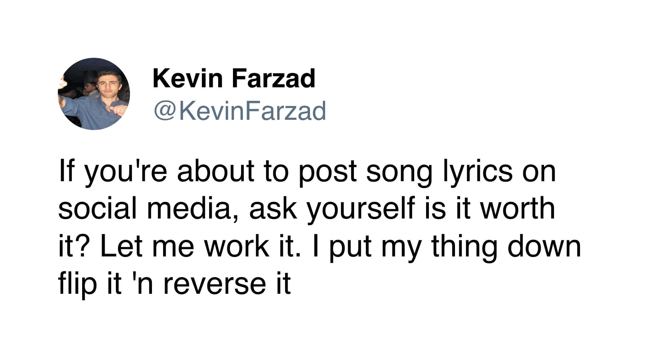 Tweet warning against posting song lyrics on social media answered with Missy Elliott lyrics