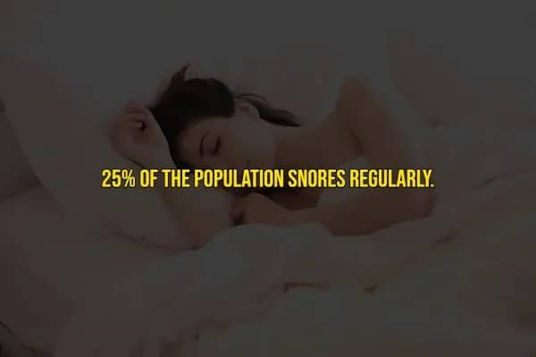 Rare human traits fact reporting that 25% of the population snores regularly during sleep.