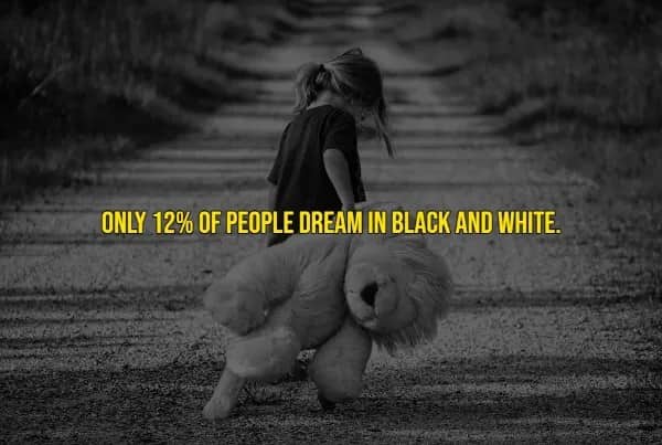Rare human traits fact reporting that only 12% of people dream in black and white imagery.