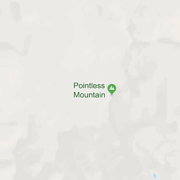 Map showing grey terrain marked with a pin for Pointless Mountain in a plain, desolate area.