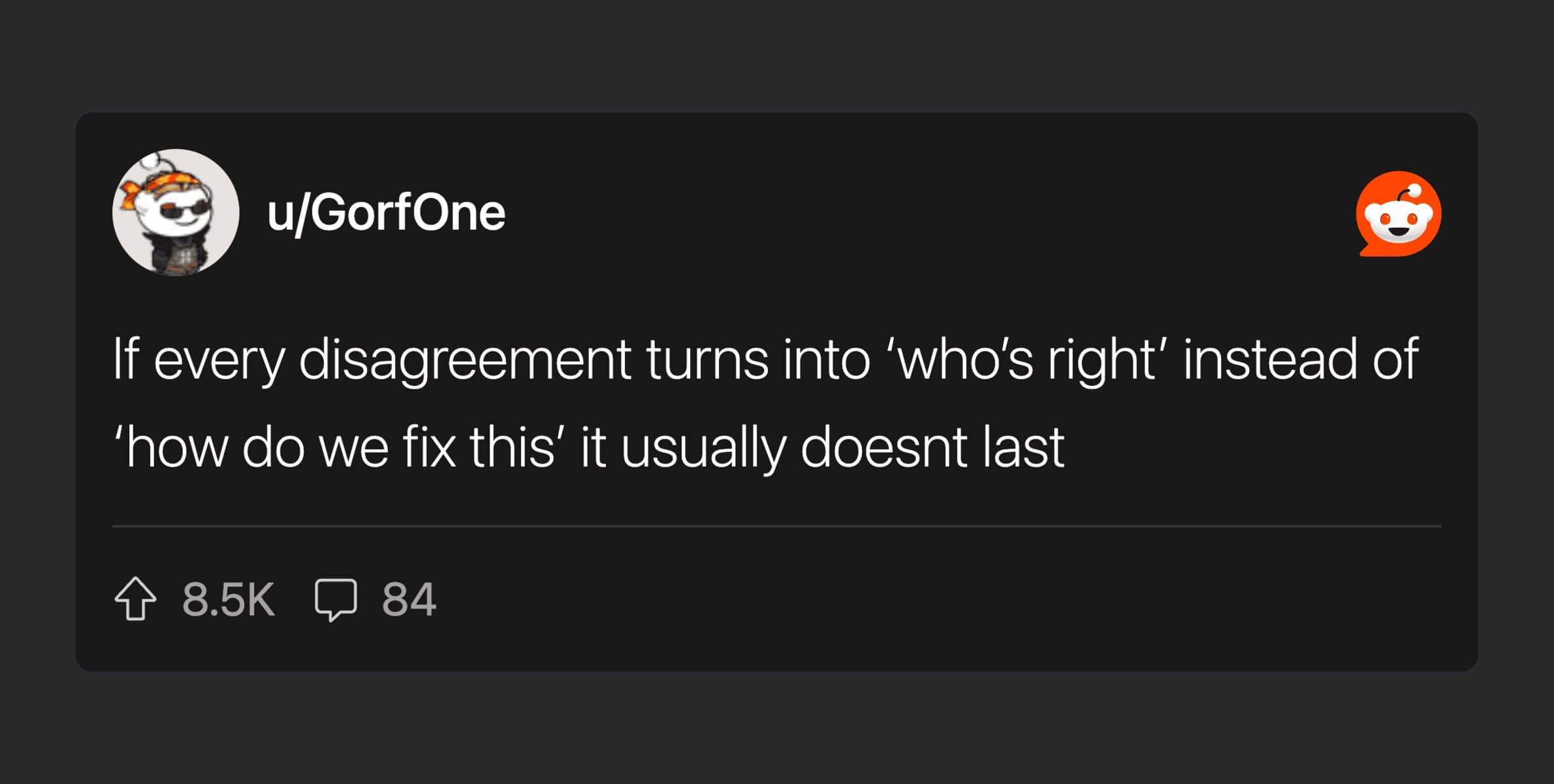 Reddit user explains relationships fail when disagreements become about winning instead of fixing