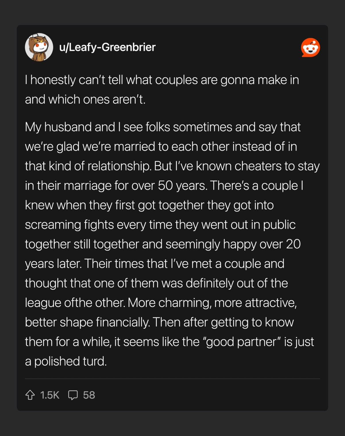 Reddit user admits they cannot predict which couples will last despite observing many relationships
