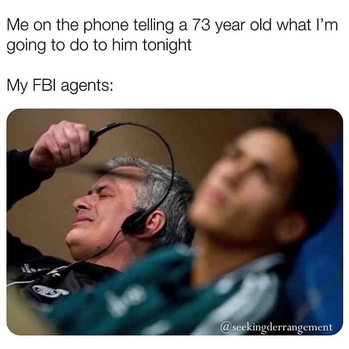 Jose Mourinho taking off headphones meme representing FBI agents listening to a sugar baby’s phone call.