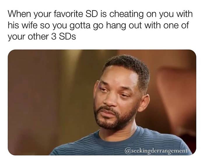 Will Smith sad entanglement meme about a favorite sugar daddy cheating with his own wife.