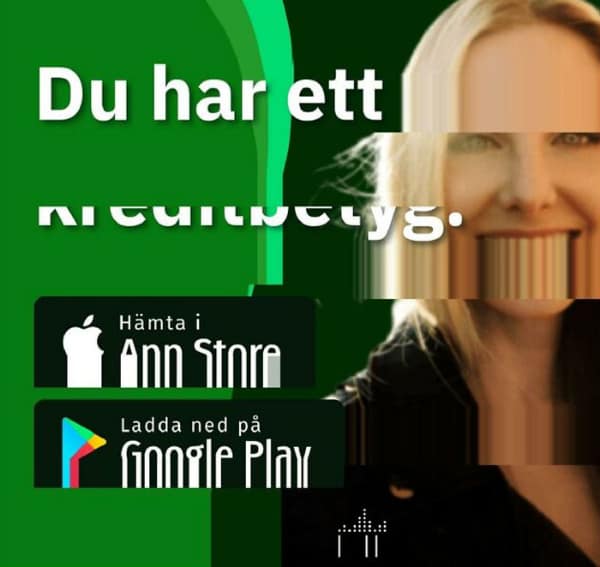 A corrupted digital advertisement featuring a blonde woman whose face has been smeared into a series of vertical, glitchy bars—a terrifying visual tech fail that looks like a digital haunting.