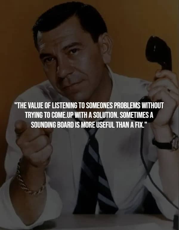 Vintage Dragnet detective pointing while holding a black phone receiver, illustrating the underrated art of simply listening