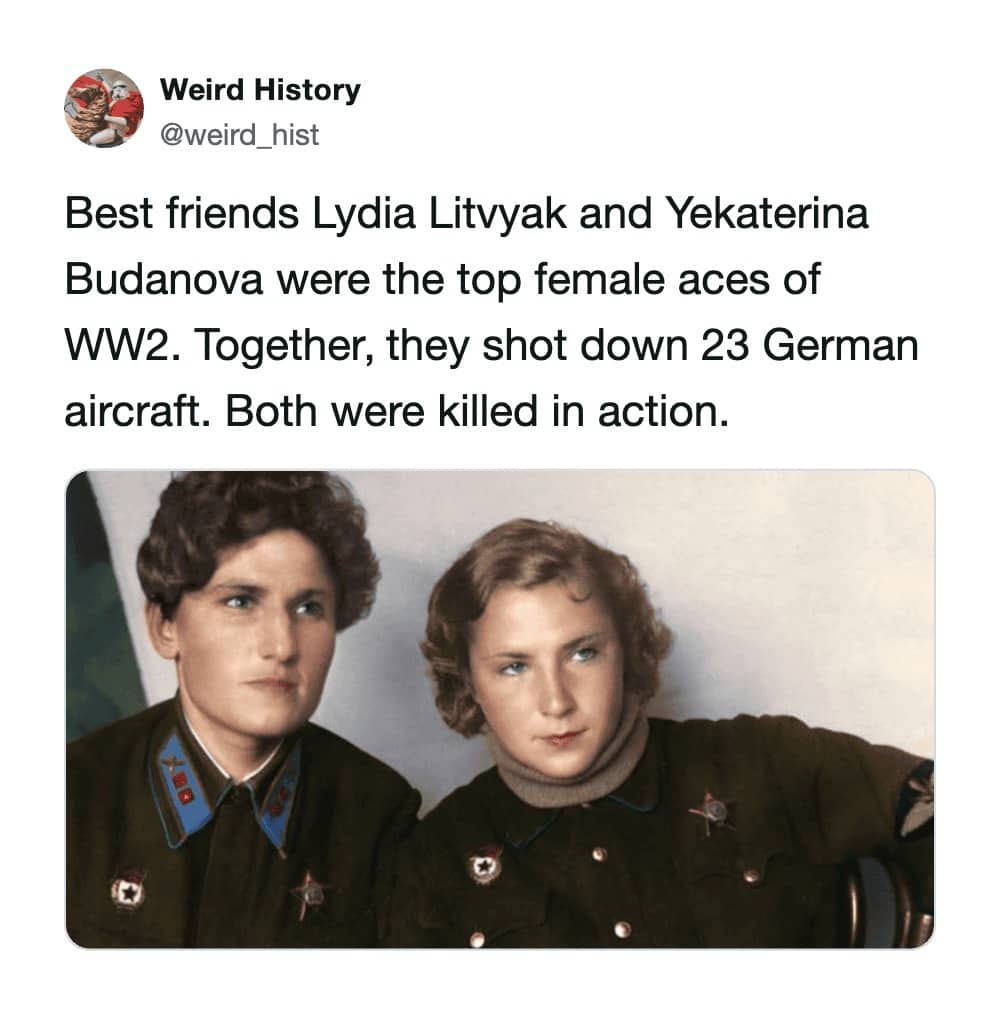 Colorized WW2 portrait of Soviet female fighter ace pilots Lydia Litvyak and Yekaterina Budanova in military uniform