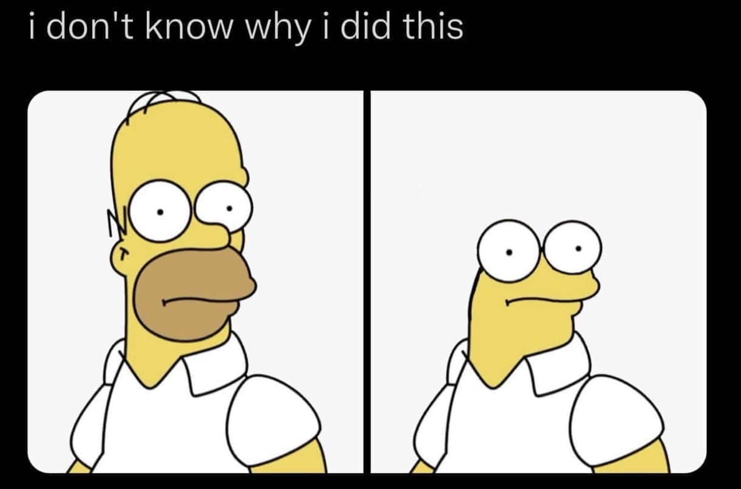 Homer Simpson character edit side-by-side comparison showing original design versus a version with no forehead.