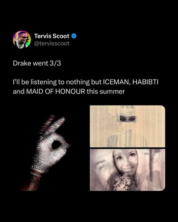 A Drake album drop meme showing the Spotify player for "Ran To Atlanta" featuring Future, with the iconic MJ-style glove art, captioned by a user stunned that the song actually exists.