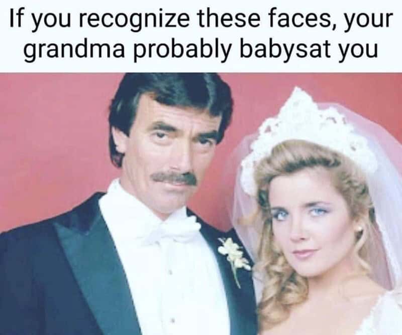 A nostalgic Gen X meme featuring Tom Selleck as Magnum P.I. in a tuxedo, stating that if you recognize him, your grandmother was likely your primary childcare provider.
