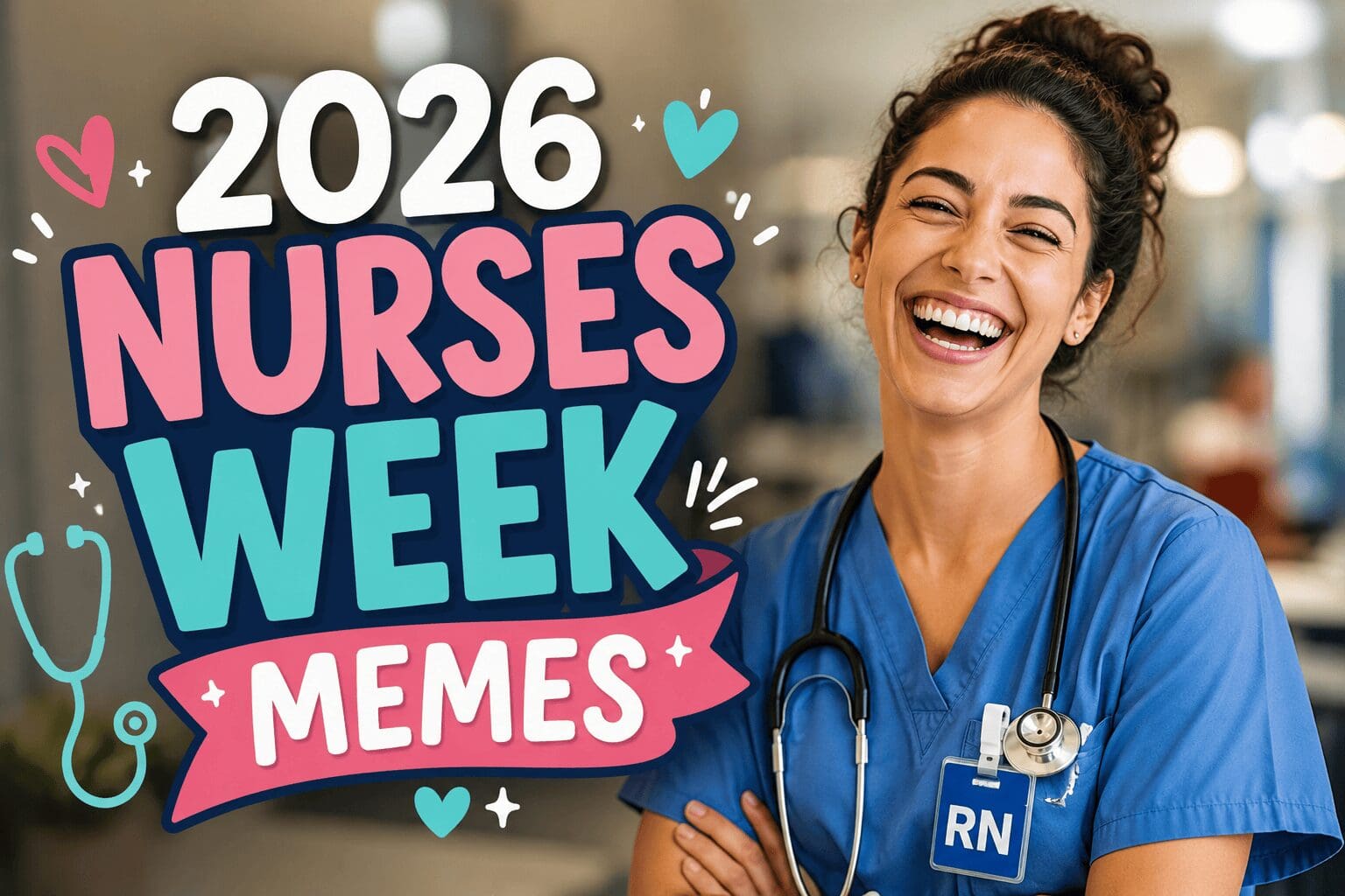 A comprehensive 2026 National Nurses Week memes collection featuring a sleep-deprived D.W. from Arthur, Beetlejuice as a disheveled night-shift nurse at 6 AM, and an iconic medical chart note about a patient who thought they were dead.