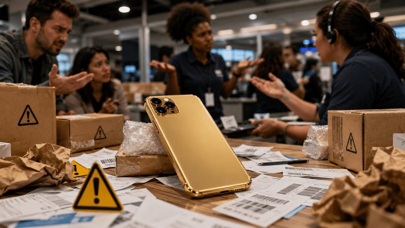 A definitive Trump gold phone meme gallery documenting a chaotic consumer electronics product rollout, highlighted by a classic split reaction template mocking manufacturing delays, an itemized specification breakdown exposing a budget phone rebranding loop, and creator penguinz0 reacting to his missing delivery box.