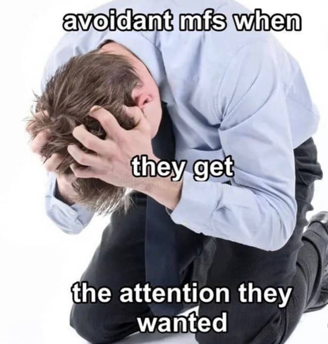 A meme with a distressed businessman and text about getting unwanted attention.