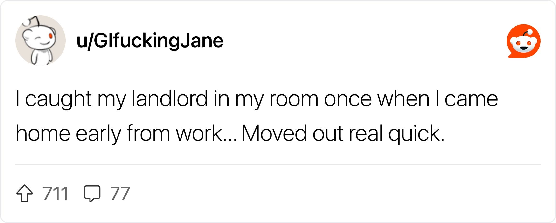 An image of a Reddit post about a landlord that was caught in the tenant's room.
