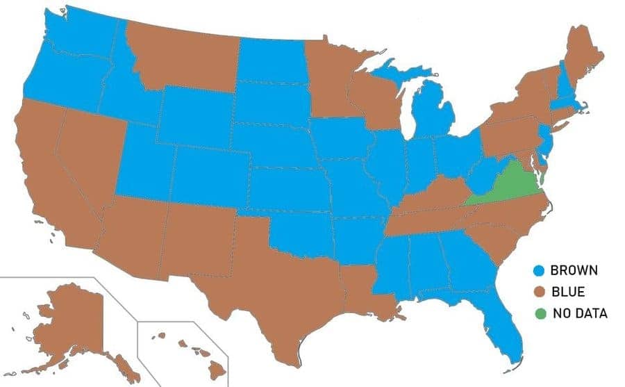 United States map with entirely reversed legend labels showing blue states labeled brown.