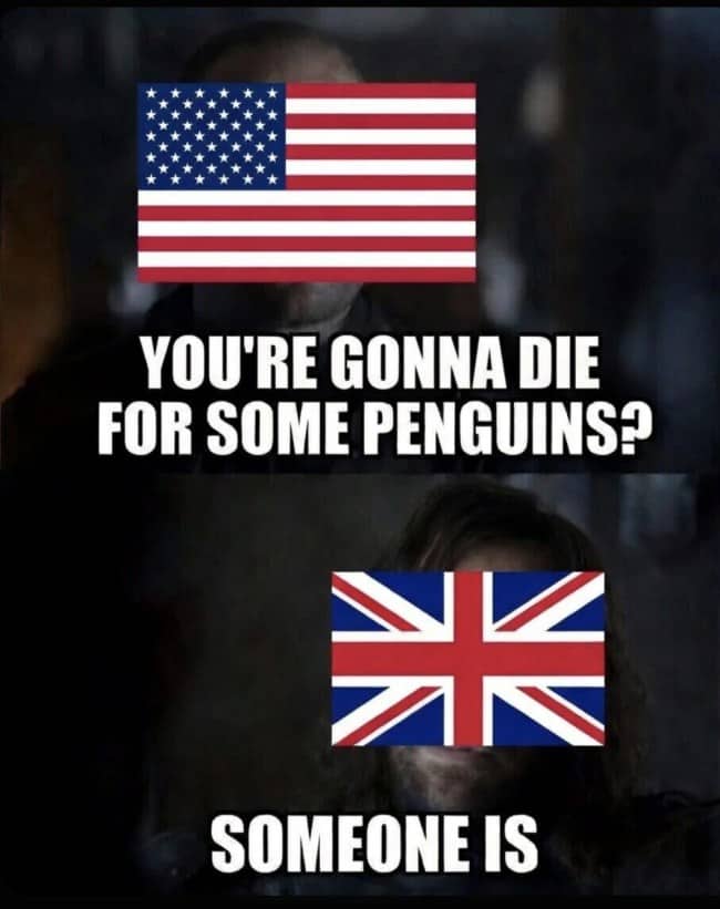 A "Game of Thrones" meme about the US and UK flags, showing characters.