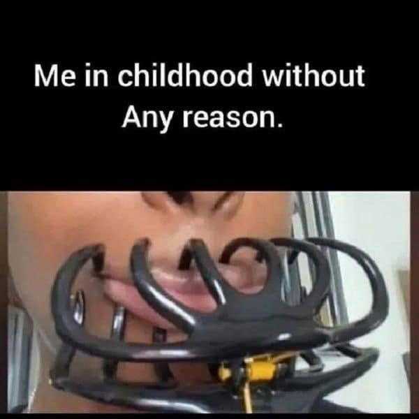 A close-up shot of a child with a large black plastic hair claw clip clamped directly over their lips captures a funny entry among relatable memes detailing the inexplicable things kids do when left unsupervised.