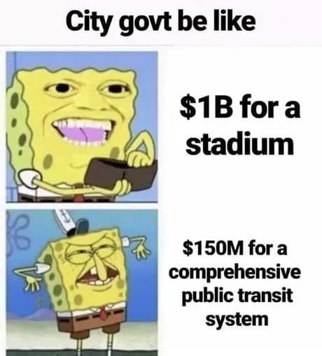 Spongebob Squarepants characters are used to satirize the questionable financial priorities of local governments in this socially conscious classic meme.