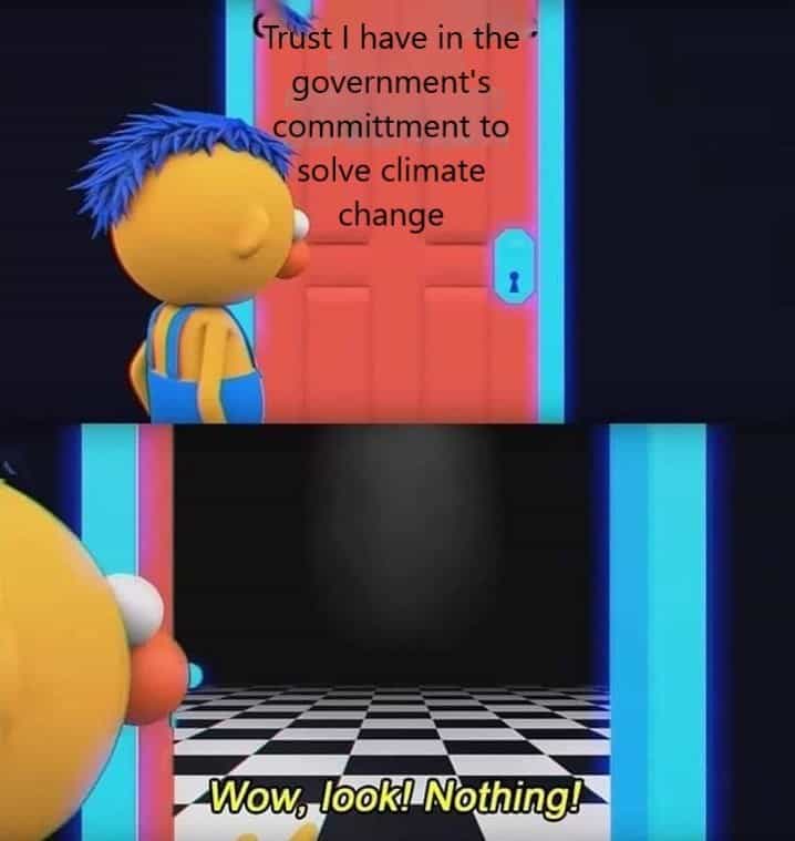 A yellow puppet from Don't Hug Me I'm Scared looks into an empty doorway.