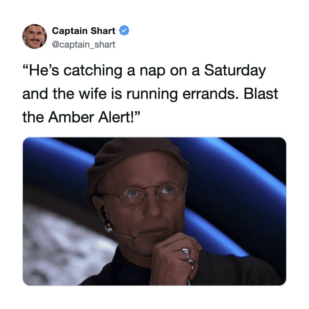 Christof meme from The Truman Show with text about an Amber Alert going off during a Saturday nap.