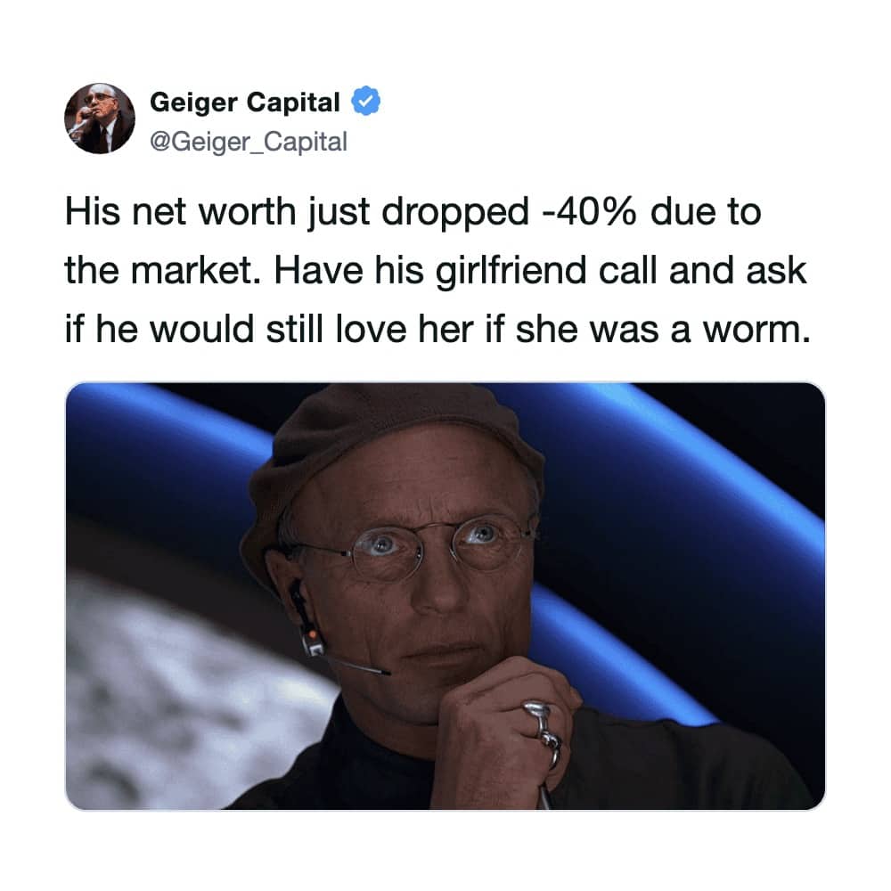Christof character meme with text about a girlfriend asking "would you love me if I was a worm" during a market crash.