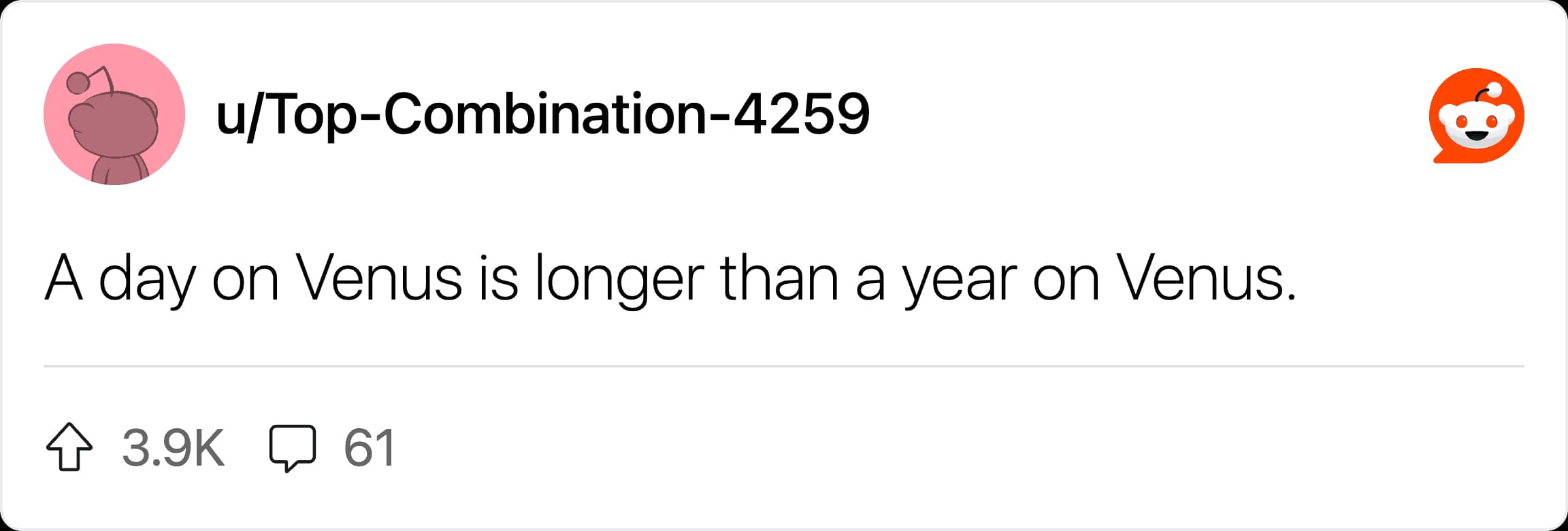 An astronomy fact stating a day on Venus is longer than its year.
