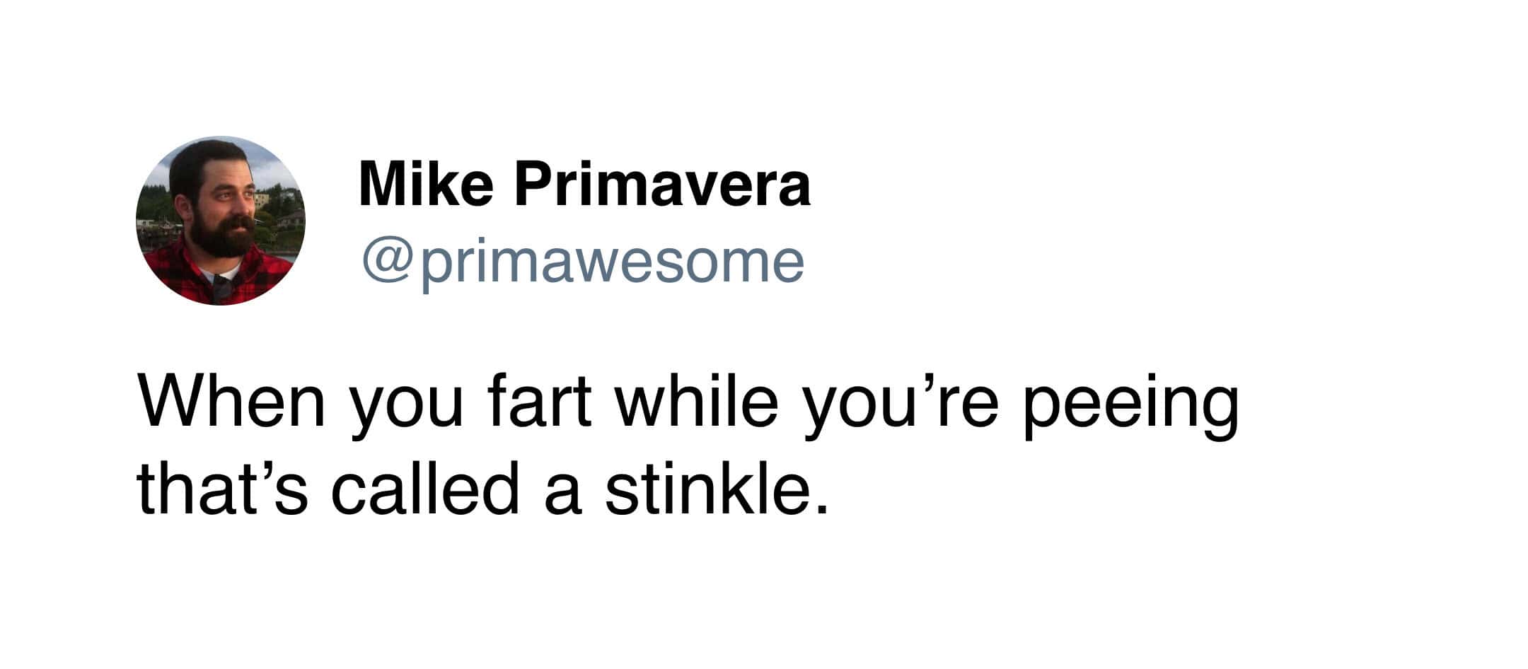 Mike Primavera coins the term stinkle for the simultaneous act of urinating and passing gas in this educational fart meme.