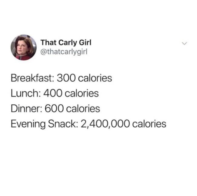 Comedic text from Twitter user @jzux introduces a custom wellness routine termed "intermittent feasting," flipping a popular fitness keyword on its head to describe eating consecutive massive meals all day before immediately going to sleep.