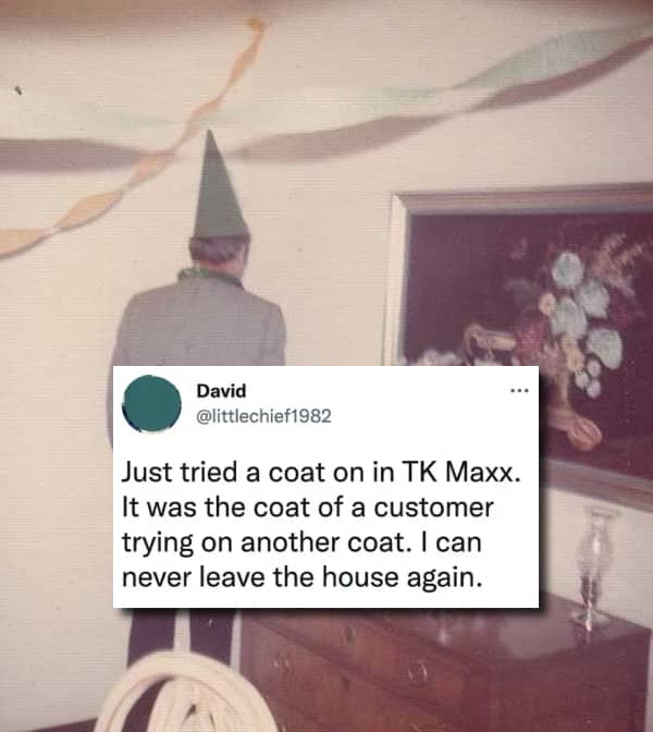 A viral tweet from a man who accidentally tried on another clothing store customer's personal coat.