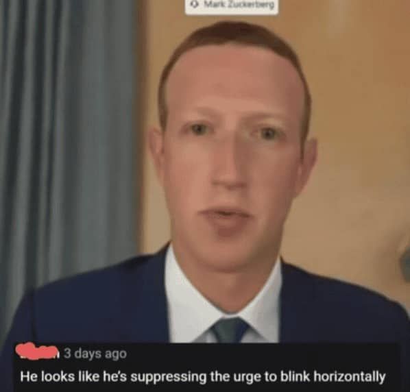 Mark Zuckerberg is mocked with a comment about suppressing a horizontal blink urge.