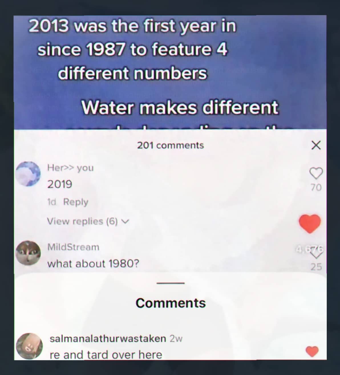 Internet culture meme showing incorrect math calculations about calendar years in a social media comment section.