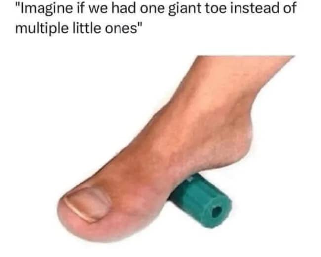 Close up of a foot edited to have one giant single toe instead of five.
