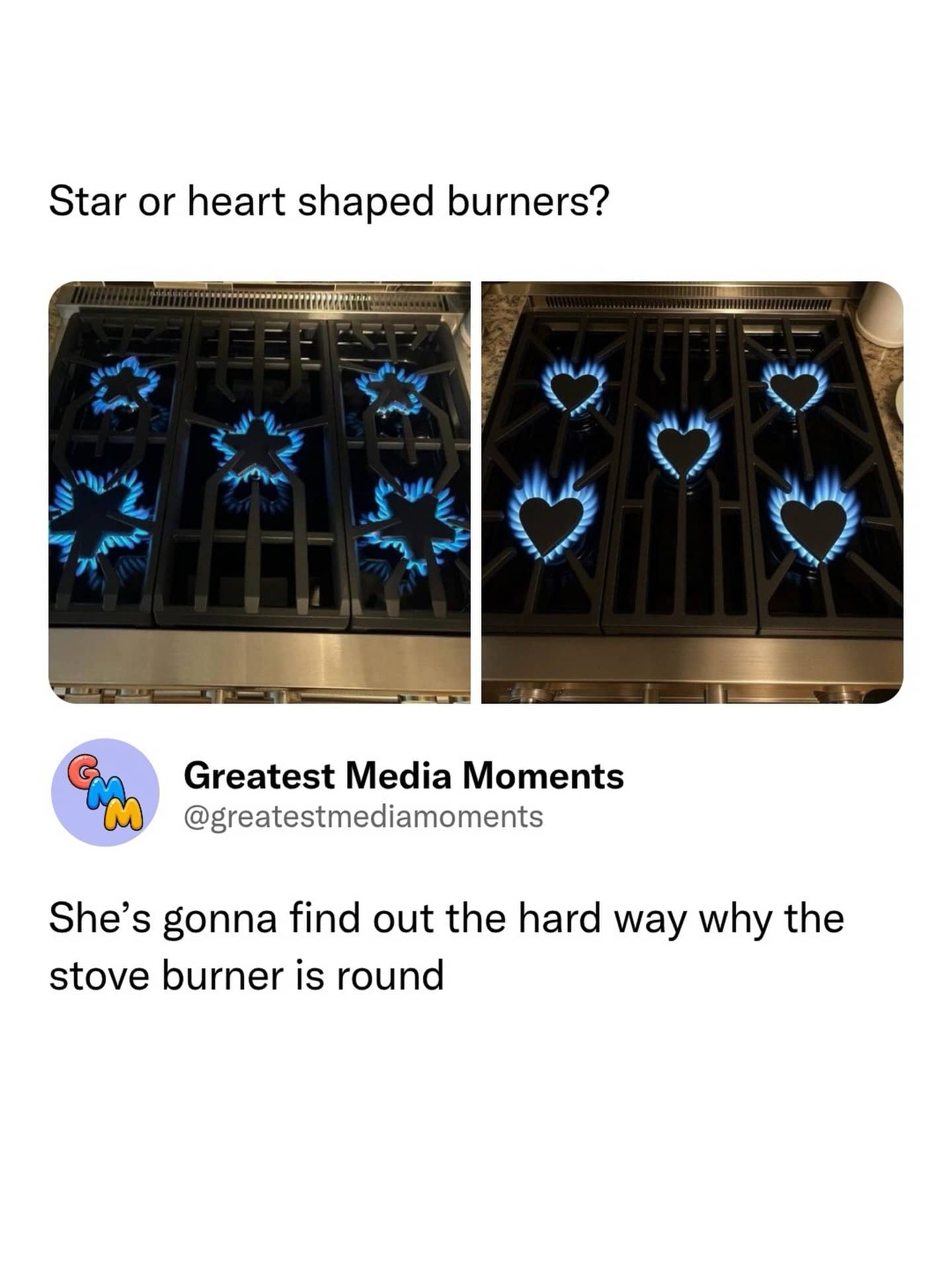 Comparison of star and heart shaped stove burners with a comment about round burner physics.