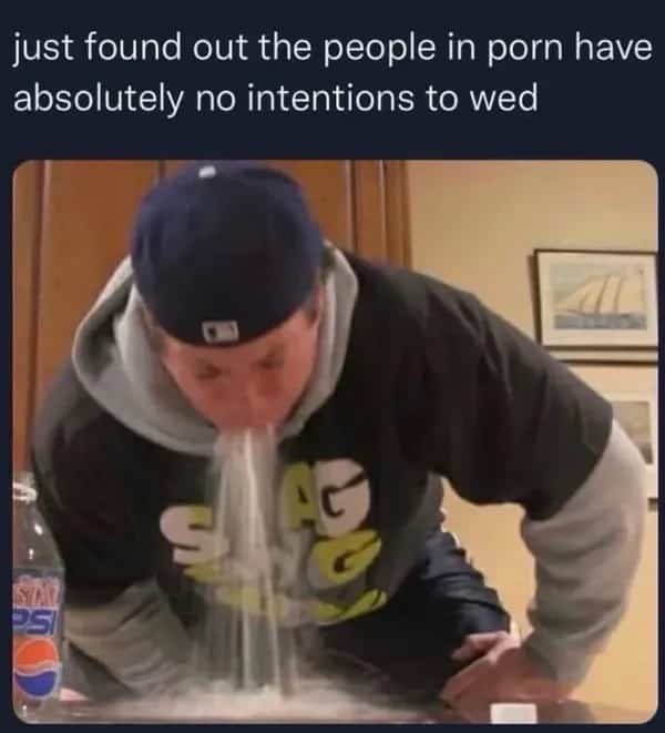 Reaction meme featuring a man spitting out his drink upon learning a shocking, satirical fact.