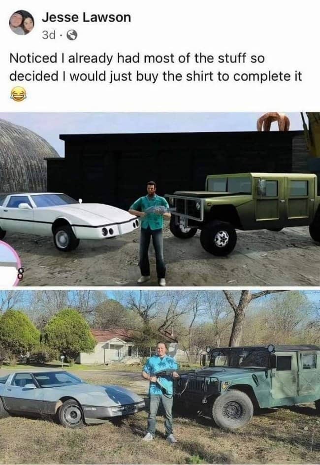 Side-by-side comparison of Grand Theft Auto Vice City and a real-life recreation.