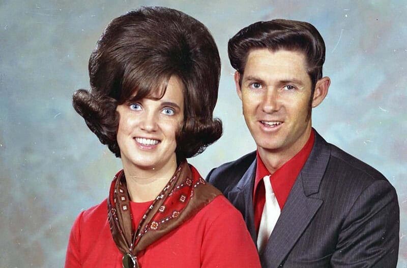 10 Awkward vintage studio portrait featuring massive beehive hair and strong blue eyeshadow.