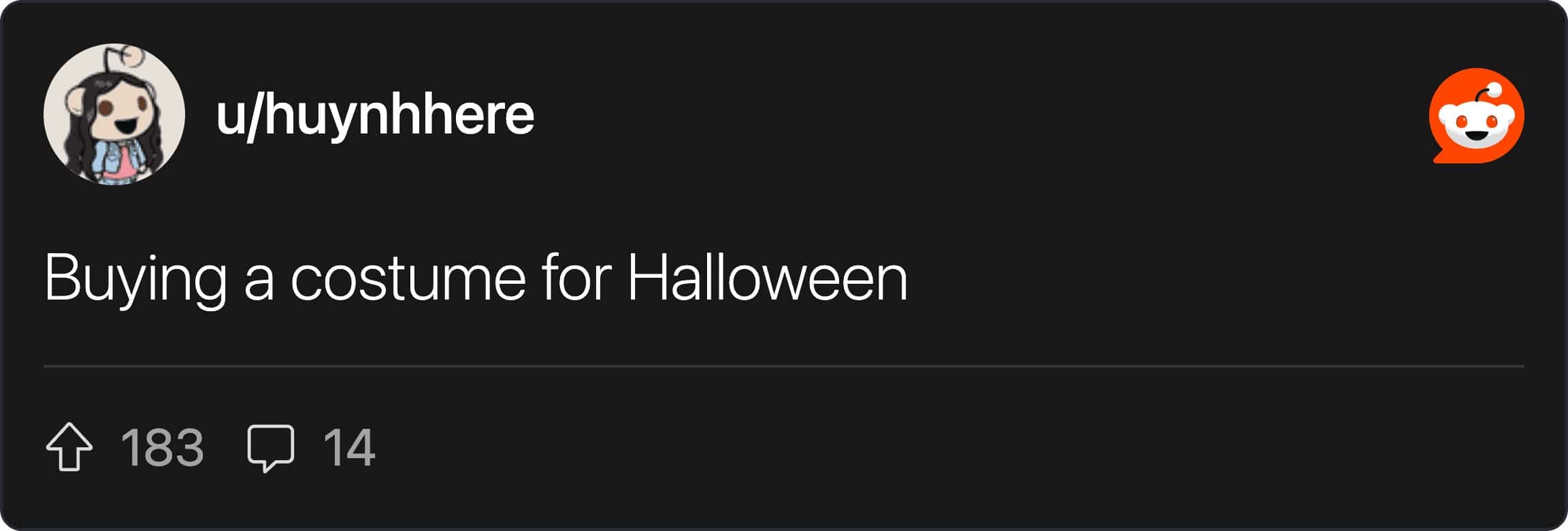 Reddit post identifying buying a pre-made costume for Halloween as a sign of being rich.