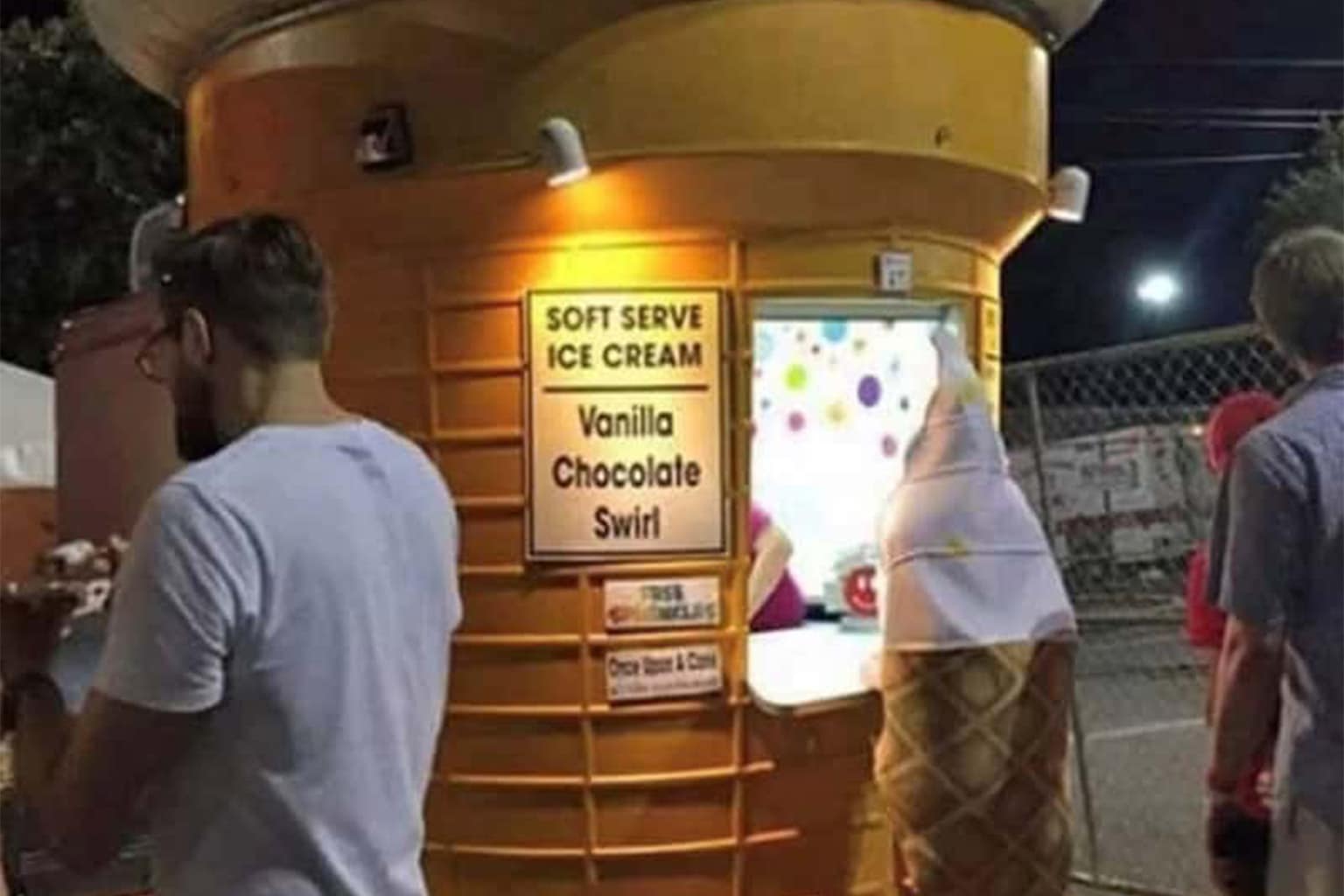 A comprehensive ice cream memes gallery capturing the emotional highs and lows of frozen treats, featuring the "Barely Any Glass" parody pint, the "flatlining" McDonald's machine joke, and a perspective-distorting optical illusion where a man's bald head replaces a chocolate scoop.