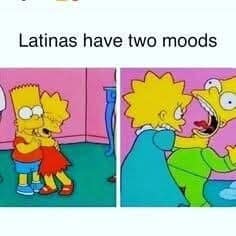 A classic split-screen cartoon excerpt from The Simpsons illustrating Lisa alternately hugging and aggressively choking Bart serves as a viral template about volatile mood swings inside a popular meme dump thread.