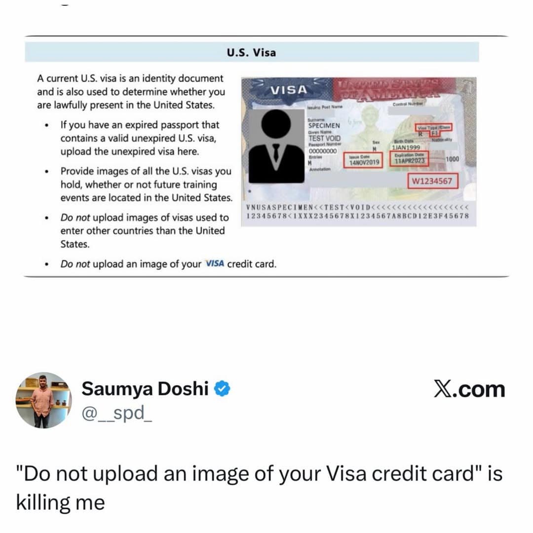 An official government portal instruction sheet regarding travel documents goes viral in a meme dump due to a highly necessary, explicit warning advising applicants not to upload a photo of their Visa credit card.