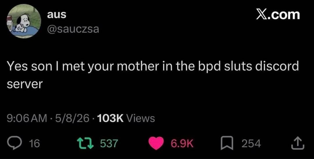 Dark mode tweet about meeting a future spouse in a specific Borderline Personality Disorder Discord.