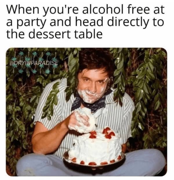 Funny pop culture meme showing Johnny Cash eating cake with his hands at a dessert table.