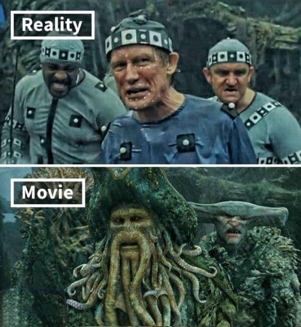 Behind-the-scenes footage of Davy Jones and his crew highlights the motion capture side of movies before and after special effects.
