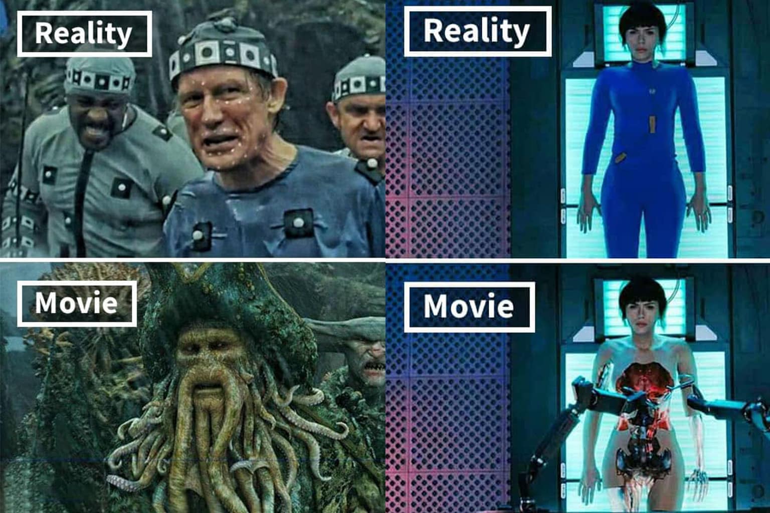 xploring the magic of movies before and after special effects with behind-the-scenes comparisons. This gallery highlights iconic transformations like Voldemort's missing nose, the Beast's ballroom dance, and the roaring T-Rex.