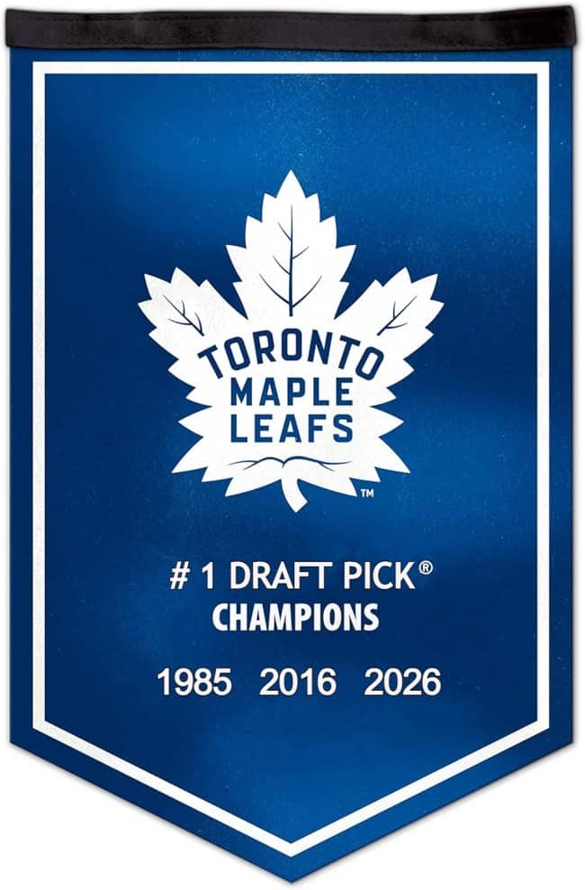 Mock banner for Toronto Maple Leafs celebrating number one draft pick championships for various years.