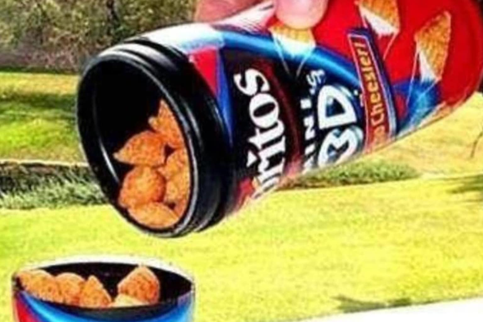 A curated gallery of nostalgic snacks logging the internet's deepest cravings for bygone treats, highlighted by a box of Philadelphia Strawberry Cheesecake Snack Bars, a tin of Hubba Bubba Ouch! bandage gum, and a hand pouring Doritos 3D Mini's into a plastic container lid.