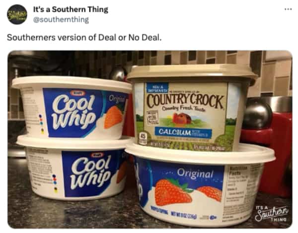 Stacks of recycled Cool Whip and Country Crock containers used for food storage.