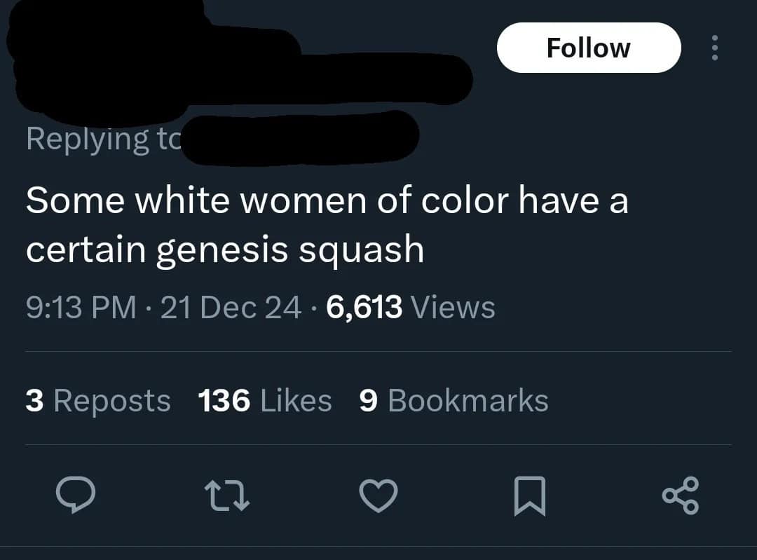 A hilarious spelling fail tweet stating that "Some white women of color have a certain genesis squash," an incredible phonetic disaster attempting to say "je ne sais quoi."