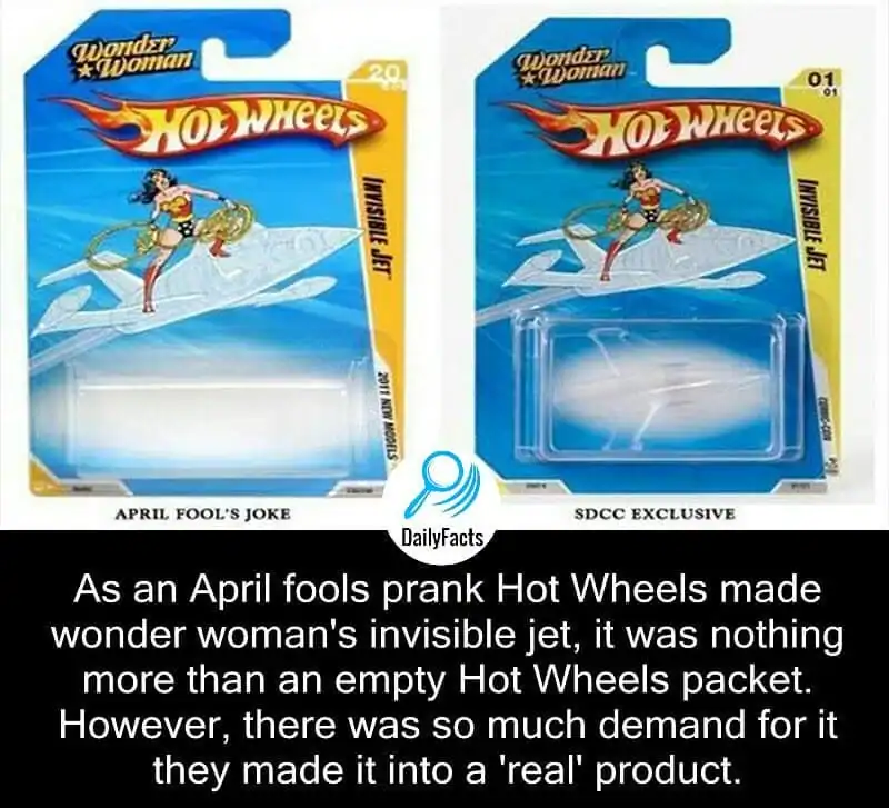 A meta weird product featuring the Hot Wheels "Wonder Woman’s Invisible Jet," which is quite literally just empty transparent packaging sold as a real collector's item.